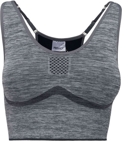 LADIES' SEAMLESS ADJUSTABLE SPORTS BRA - Storm Grey Melange - colorimageurl