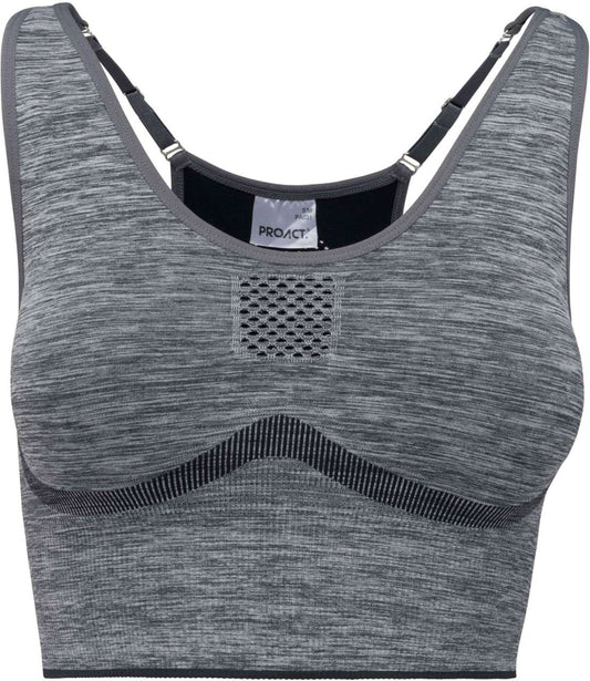LADIES' SEAMLESS ADJUSTABLE SPORTS BRA - Storm Grey Melange - colorimageurl