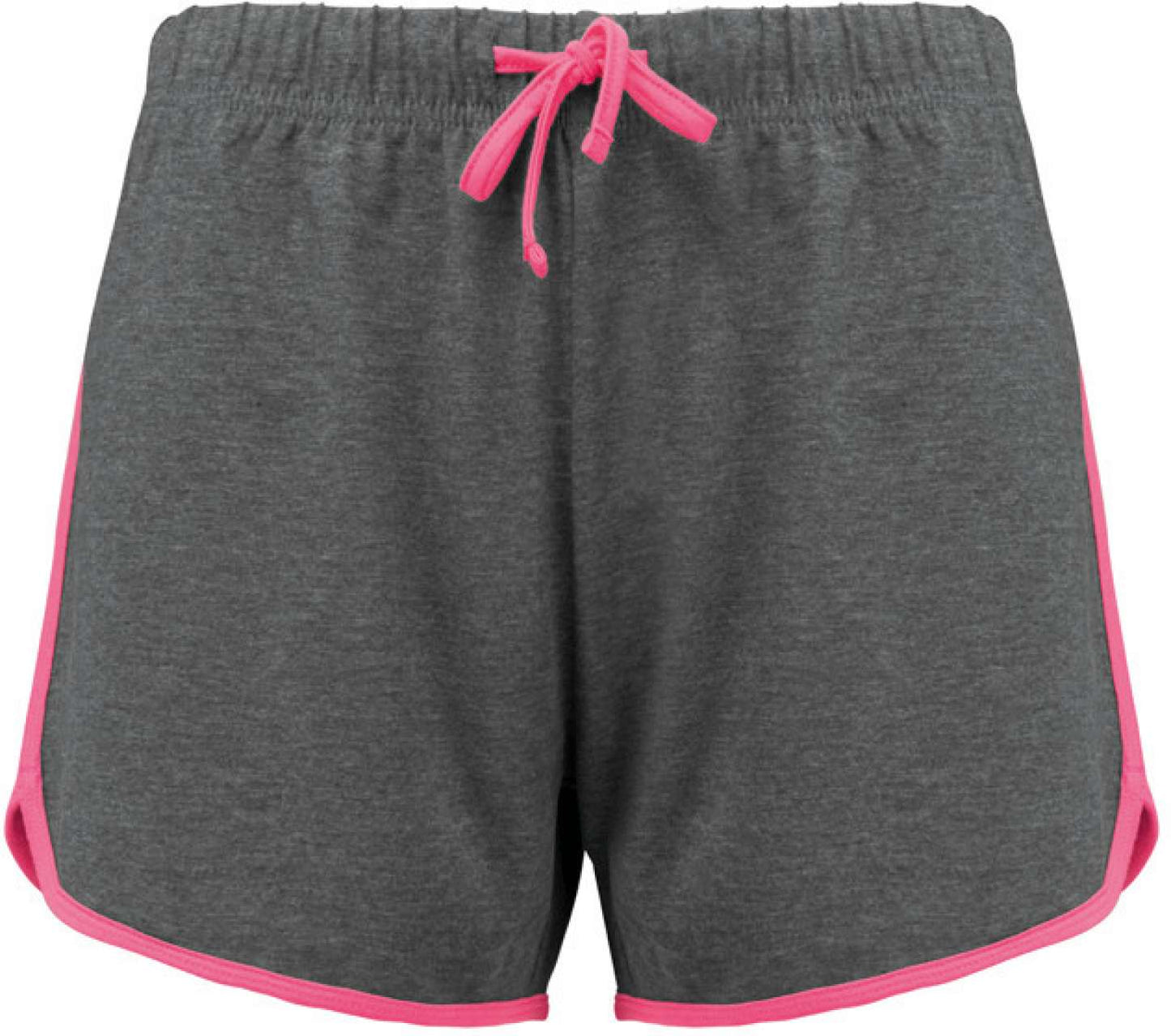 LADIES' SPORTS SHORTS - Grey Heather/Fluorescent Pink - colorimageurl