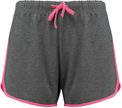 LADIES' SPORTS SHORTS - Grey Heather/Fluorescent Pink - colorimageurl