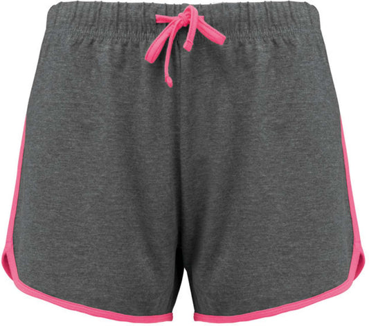 LADIES' SPORTS SHORTS - Grey Heather/Fluorescent Pink - colorimageurl
