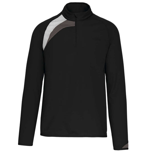 ADULTS' ZIP NECK TRAINING TOP - Black/White/Storm Grey - colorimageurl