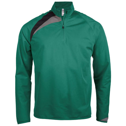 ADULTS' ZIP NECK TRAINING TOP - Dark Green/Black/Storm Grey - colorimageurl