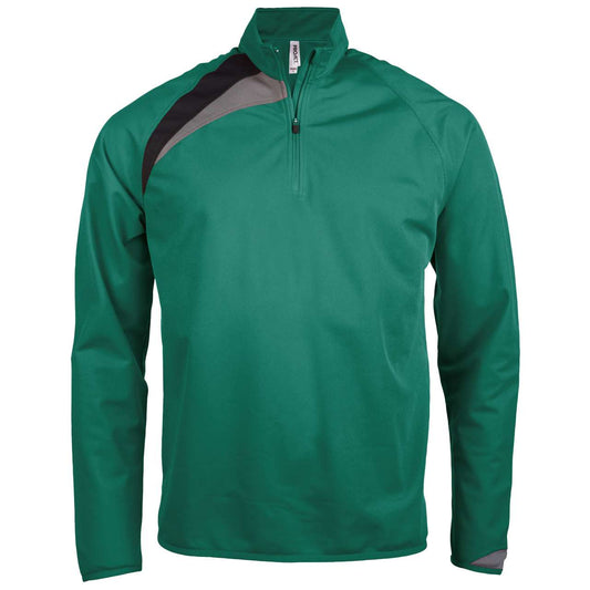 ADULTS' ZIP NECK TRAINING TOP - Dark Green/Black/Storm Grey - colorimageurl