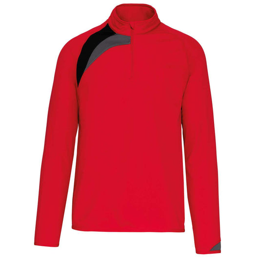 ADULTS' ZIP NECK TRAINING TOP - Sporty Red/Black/Storm Grey - colorimageurl
