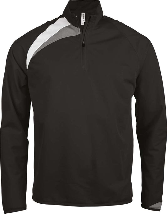 KIDS' ZIP NECK TRAINING TOP - Black/White/Storm Grey - colorimageurl