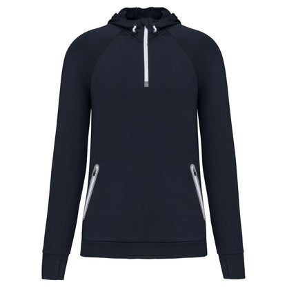 ZIP NECK HOODED SPORTS SWEATSHIRT - Navy - colorimageurl