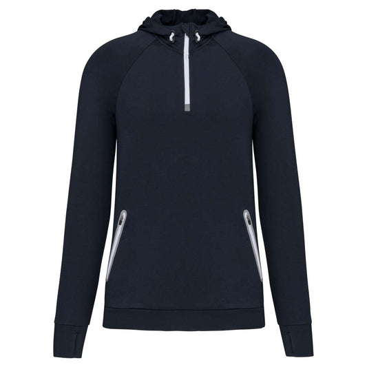 ZIP NECK HOODED SPORTS SWEATSHIRT - Navy - colorimageurl