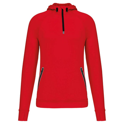 ZIP NECK HOODED SPORTS SWEATSHIRT - Red - colorimageurl