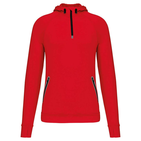 ZIP NECK HOODED SPORTS SWEATSHIRT - Red - colorimageurl