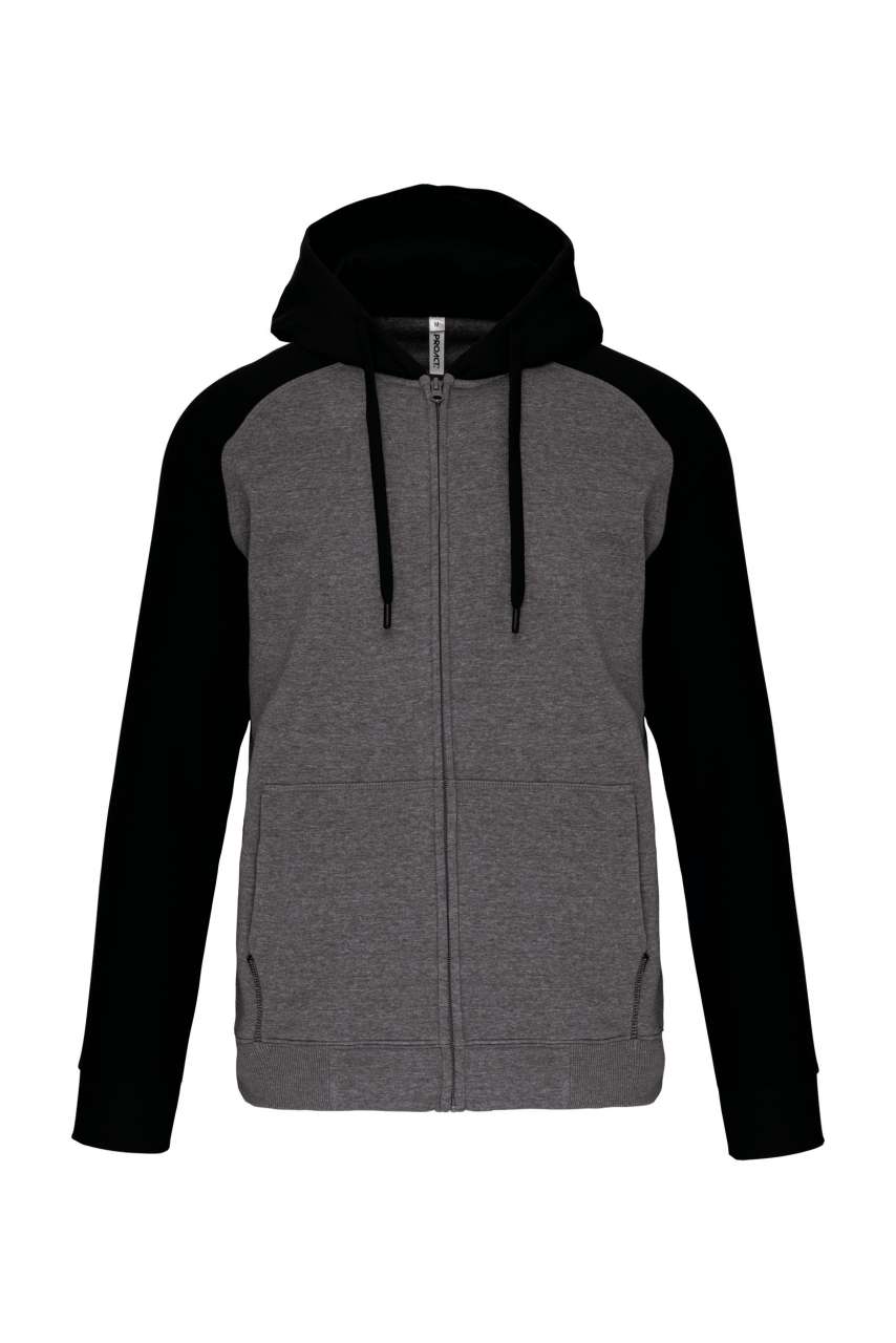 UNISEX TWO-TONE ZIPPED HOODED FLEECE JACKET - Grey Heather/Black - colorimageurl
