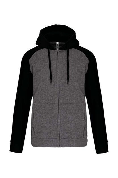 UNISEX TWO-TONE ZIPPED HOODED FLEECE JACKET - Grey Heather/Black - colorimageurl