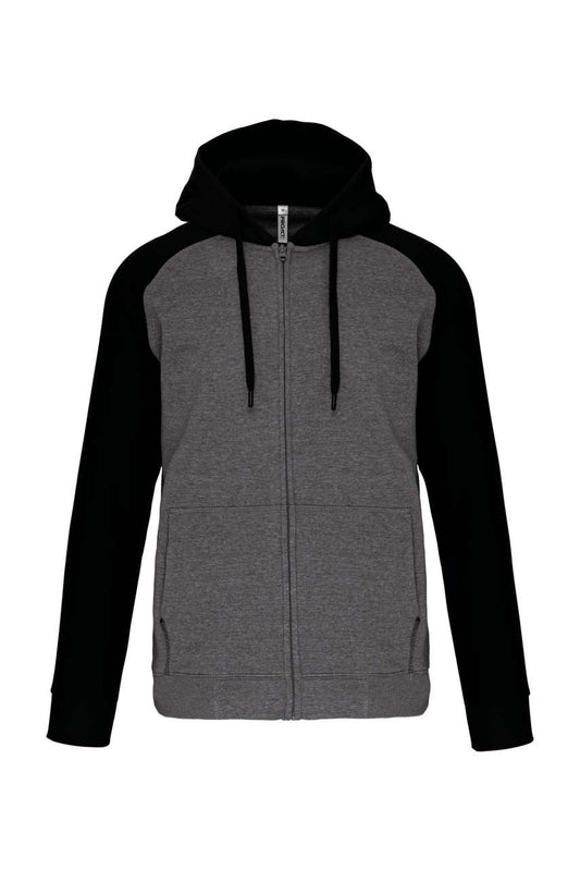UNISEX TWO-TONE ZIPPED HOODED FLEECE JACKET - Grey Heather/Black - colorimageurl