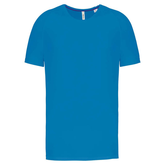 MEN'S RECYCLED ROUND NECK SPORTS T-SHIRT - Aqua Blue - colorimageurl