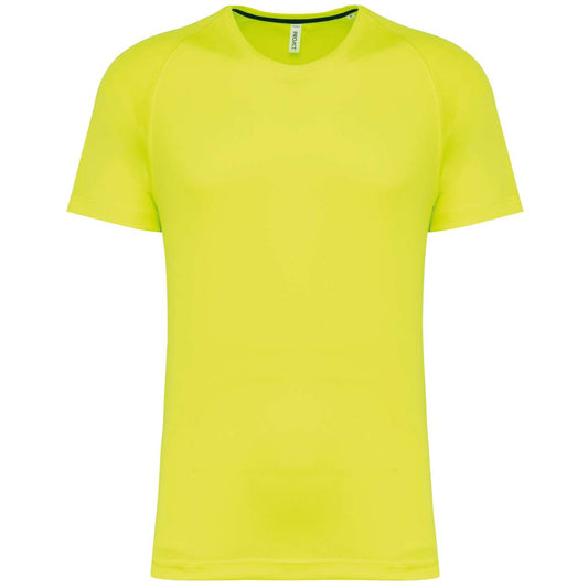 MEN'S RECYCLED ROUND NECK SPORTS T-SHIRT - Fluorescent Yellow - colorimageurl