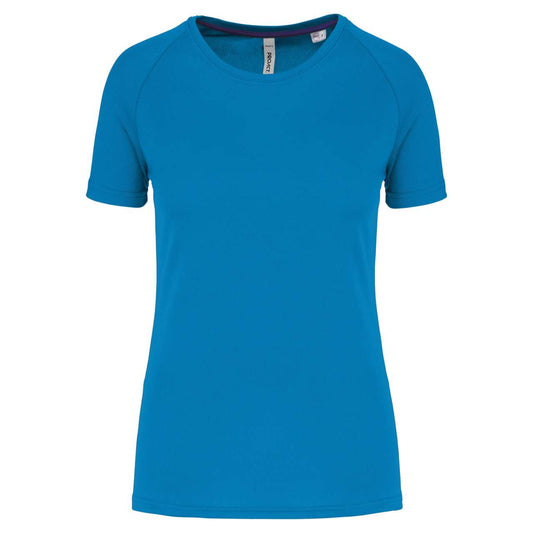 LADIES' RECYCLED ROUND NECK SPORTS T-SHIRT - Aqua Blue - colorimageurl