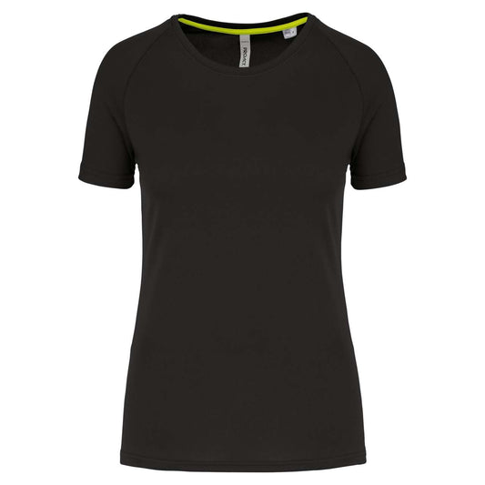 LADIES' RECYCLED ROUND NECK SPORTS T-SHIRT - Black - colorimageurl