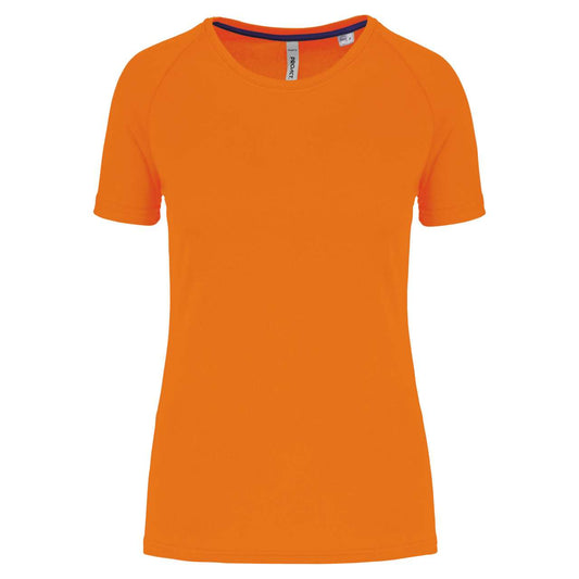 LADIES' RECYCLED ROUND NECK SPORTS T-SHIRT - Fluorescent Orange - colorimageurl