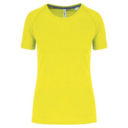LADIES' RECYCLED ROUND NECK SPORTS T-SHIRT - Fluorescent Yellow - colorimageurl