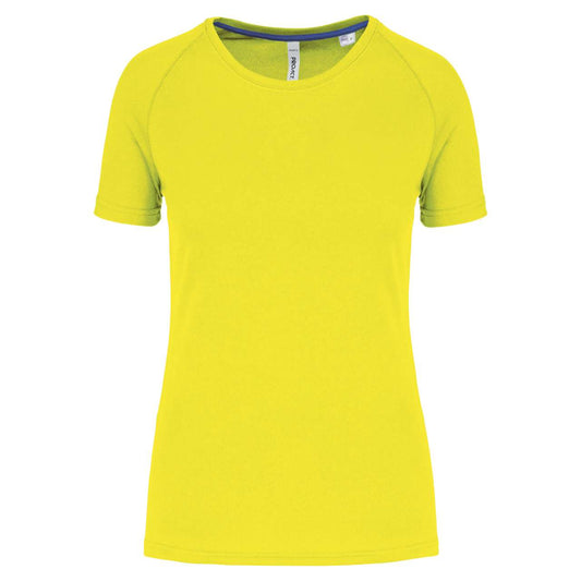 LADIES' RECYCLED ROUND NECK SPORTS T-SHIRT - Fluorescent Yellow - colorimageurl