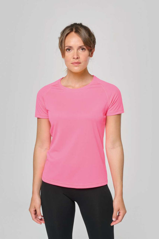 LADIES' SHORT-SLEEVED SPORTS T-SHIRT - Fluorescent Pink - Model