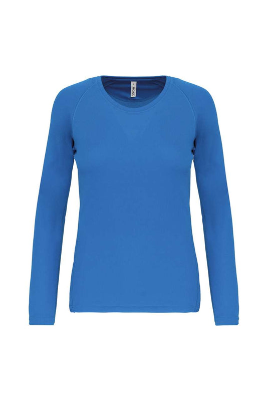 LADIES' LONG-SLEEVED SPORTS T-SHIRT - Aqua Blue - Main