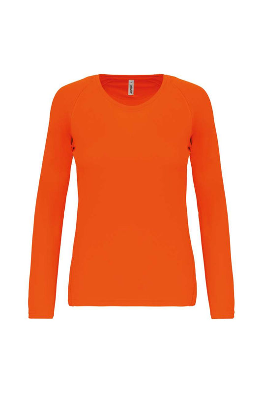 LADIES' LONG-SLEEVED SPORTS T-SHIRT - Fluorescent Orange - Main