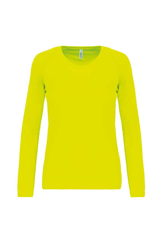 LADIES' LONG-SLEEVED SPORTS T-SHIRT - Fluorescent Yellow - Main