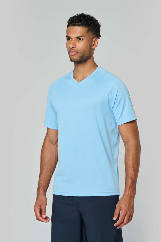 MEN’S V-NECK SHORT SLEEVE SPORTS T-SHIRT - Sky Blue - Model
