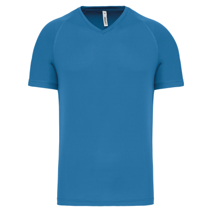 MEN’S V-NECK SHORT SLEEVE SPORTS T-SHIRT - Aqua Blue - Main