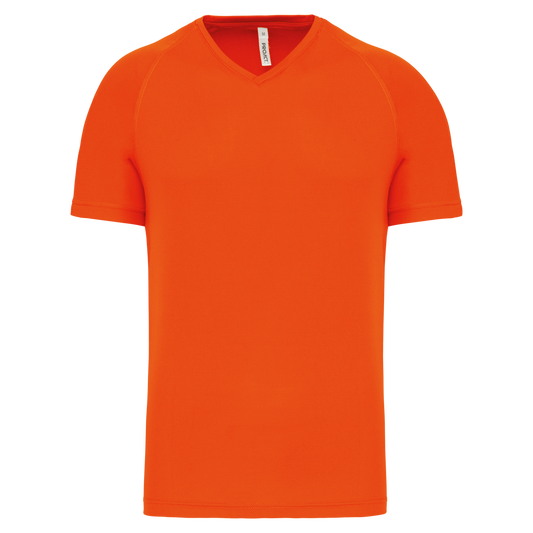 MEN’S V-NECK SHORT SLEEVE SPORTS T-SHIRT - Fluorescent Orange - Main