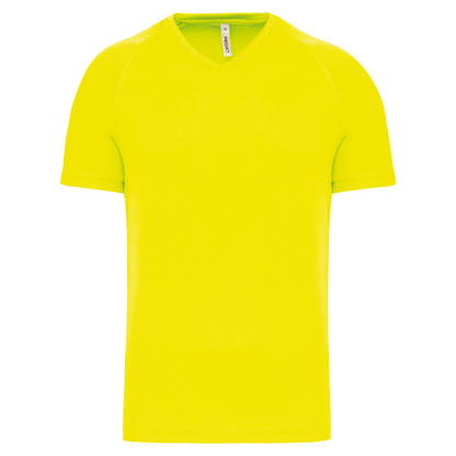 MEN’S V-NECK SHORT SLEEVE SPORTS T-SHIRT - Fluorescent Yellow - Main