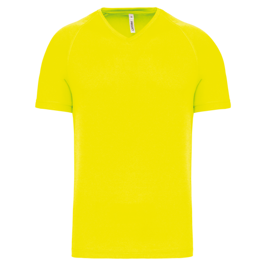 MEN’S V-NECK SHORT SLEEVE SPORTS T-SHIRT - Fluorescent Yellow - Main
