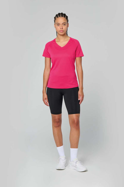 LADIES’ V-NECK SHORT SLEEVE SPORTS T-SHIRT - Fuchsia - Additional