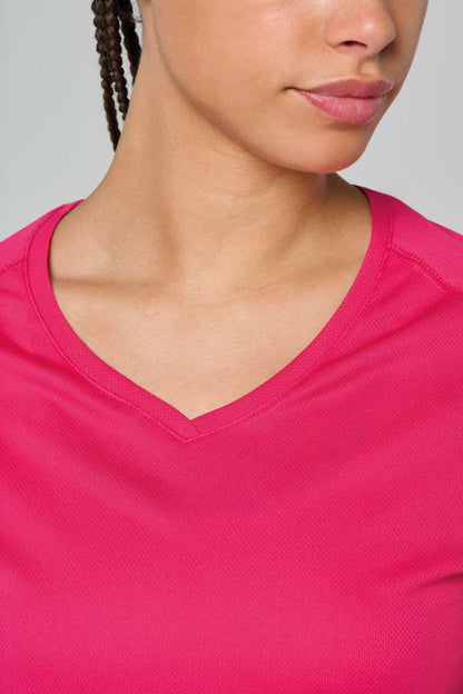 LADIES’ V-NECK SHORT SLEEVE SPORTS T-SHIRT - Fuchsia - Additional