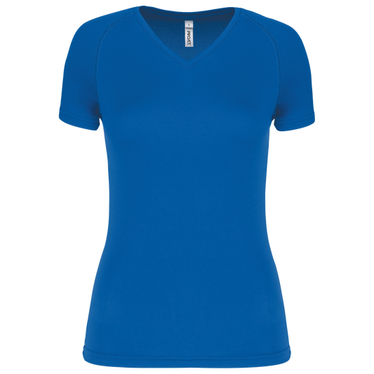 LADIES’ V-NECK SHORT SLEEVE SPORTS T-SHIRT - Aqua Blue - Main