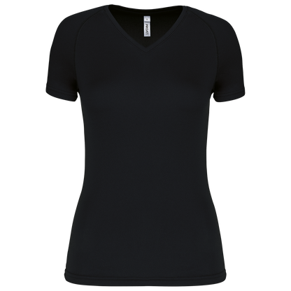 LADIES’ V-NECK SHORT SLEEVE SPORTS T-SHIRT - Black - Main