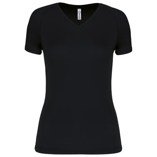 LADIES’ V-NECK SHORT SLEEVE SPORTS T-SHIRT - Black - Main
