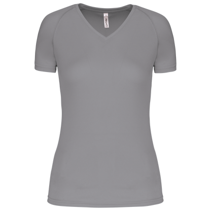 LADIES’ V-NECK SHORT SLEEVE SPORTS T-SHIRT - Fine Grey - Main