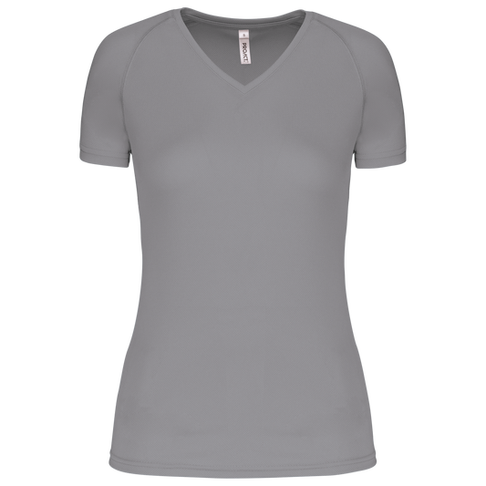 LADIES’ V-NECK SHORT SLEEVE SPORTS T-SHIRT - Fine Grey - Main