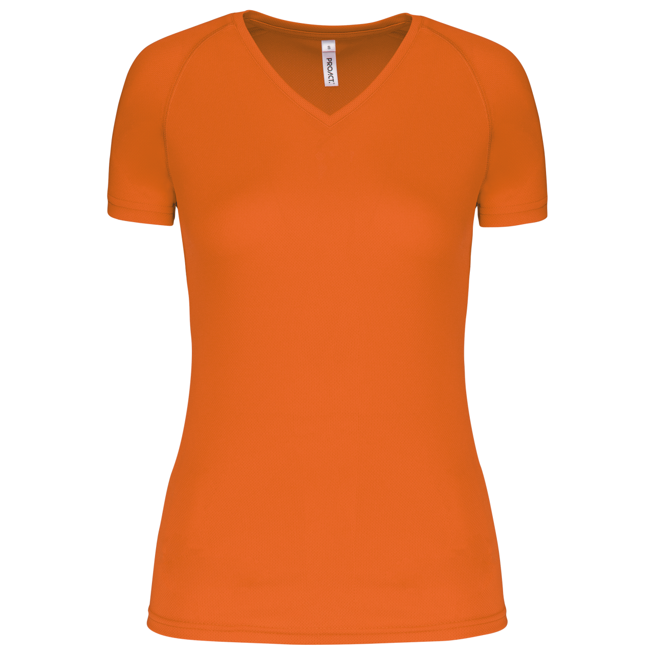 LADIES’ V-NECK SHORT SLEEVE SPORTS T-SHIRT - Fluorescent Orange - Main