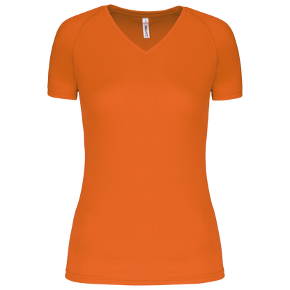 LADIES’ V-NECK SHORT SLEEVE SPORTS T-SHIRT - Fluorescent Orange - Main