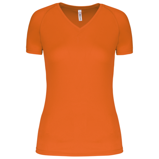LADIES’ V-NECK SHORT SLEEVE SPORTS T-SHIRT - Fluorescent Orange - Main