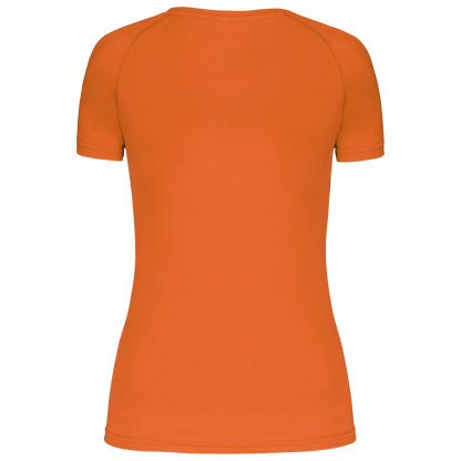 LADIES’ V-NECK SHORT SLEEVE SPORTS T-SHIRT - Fluorescent Orange - Additional
