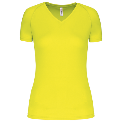 LADIES’ V-NECK SHORT SLEEVE SPORTS T-SHIRT - Fluorescent Yellow - Main