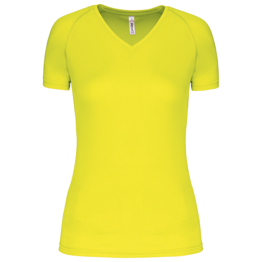 LADIES’ V-NECK SHORT SLEEVE SPORTS T-SHIRT - Fluorescent Yellow - Main