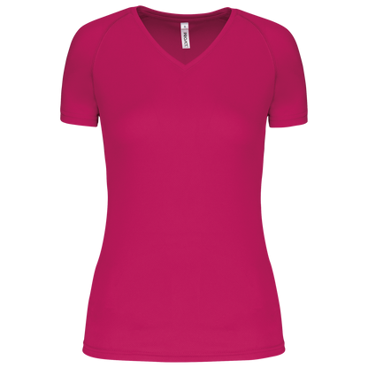 LADIES’ V-NECK SHORT SLEEVE SPORTS T-SHIRT - Fuchsia - Main