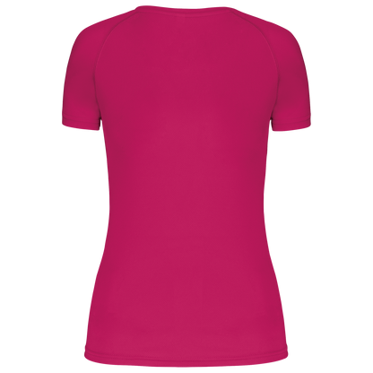LADIES’ V-NECK SHORT SLEEVE SPORTS T-SHIRT - Fuchsia - Additional