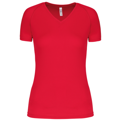 LADIES’ V-NECK SHORT SLEEVE SPORTS T-SHIRT - Red - Main