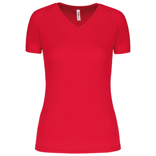 LADIES’ V-NECK SHORT SLEEVE SPORTS T-SHIRT - Red - Main
